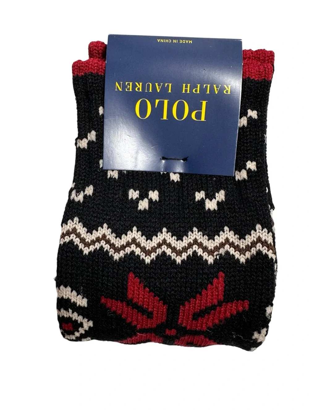 RALPH LAUREN BLACK, RED & CREAM FAIR ISLE CREW SOCK.NWT.MSRP $34.00